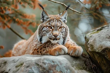 Wandcirkels aluminium lynx in its natural habitat. portrait of a large cat, an animal of the feline family. © MaskaRad