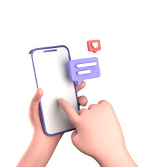 3d rendering of smartphone with hand, 3D pastel smaprtphone with ornaments, icon set.