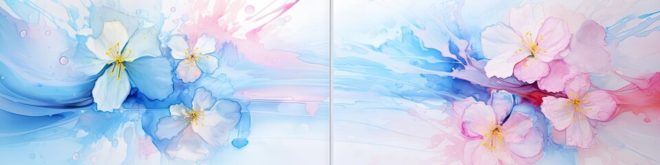 abstract pink and blue painting on a wallpaper