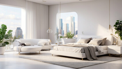 Fototapeta na wymiar Modern bedroom interior design. 3D rendering. Bedroom in modern style.