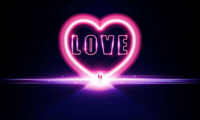 Abstract open Key Door Light of valentine's day neon heart business digital city Hitech communication concept innovation background, vector design, romance, technology