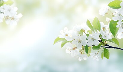 Obraz premium Blossoming branch of cherry on a natural background. Spring landscape.