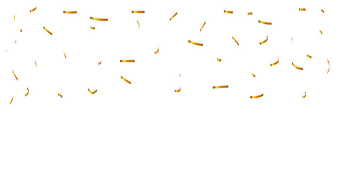 Abstract luxury golden confetti glitter and zigzag ribbon falling down on transparent background. Holyday, festive and celebration background.