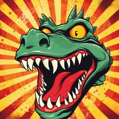 Dragon on grunge background with vintage sun rays.