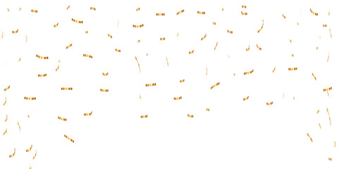 Luxury gold sparkle confetti glitter and zigzag ribbon falling down on transparent background.