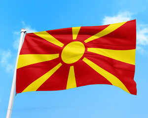 Macedonia flag fluttering in the wind on sky.