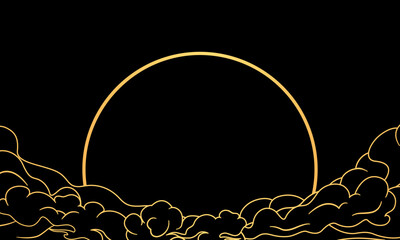 Vector background of sunrise on black golden clouds - obrazy, fototapety, plakaty
