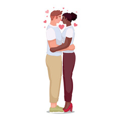 Loving interracial couple on white background