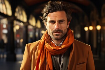 Photo Realistic of a Man in a Formal Topcoat and a Cashmere Scarf, Generative AI