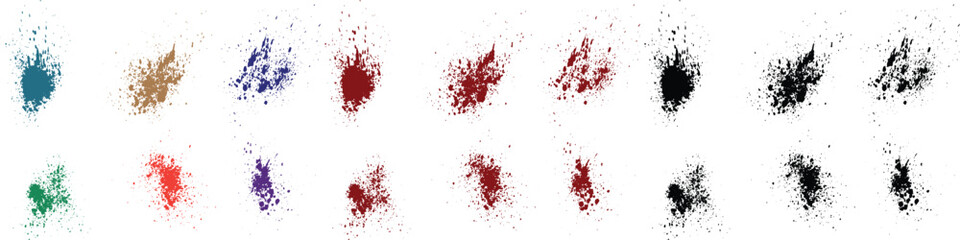 Green, pink, purple, red, black, blue color blood splatter paint grunge brush stroke background collection