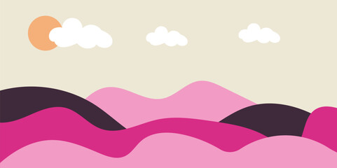 Mountains ,moon and clouds with Doodle style, Vector hand drawn childish wallpaper with Modern 3D wallpaper for the children's room © fraha6