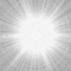 Halftone gradient sun rays pattern. abstract halftone vector dots background. monochrome dots pattern. pop art, comic small dots. star rays halftone poster. shine, explosion. sunrise rays background.	