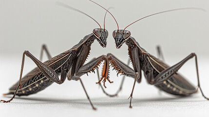 Two themed crickets in love sitting on a white background