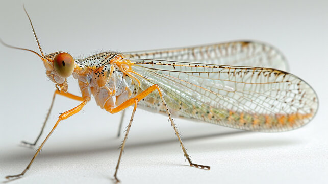 Detailed transparent snakefly on a white background
