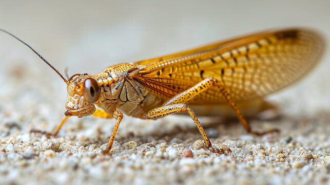 Detailed brown snakefly on the ground