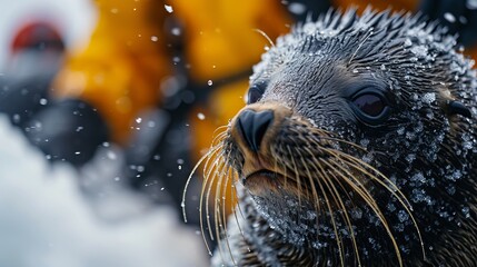 Close-Up of Beautiful Seal in Snow on Seaside