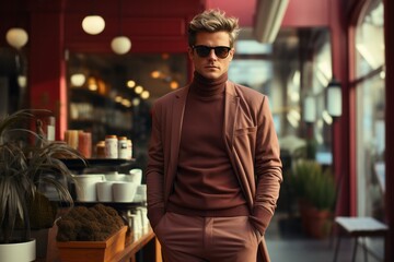 Photo Realistic of a Stylish Urbanite in a Cashmere Sweater and Corduroy Pants, Generative AI