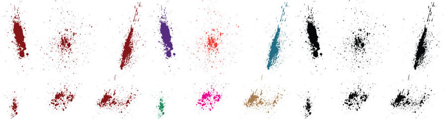 Paint splatters green, pink, purple, red, black, blue color vector grunge frames brush stroke drops collection