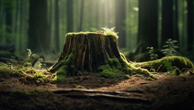 Young trees that grow from the remains of old tree stumps