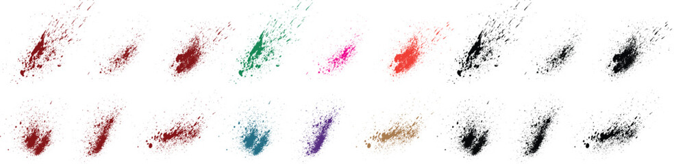 Collection of various brush stroke green, pink, purple, red, black, blue color paint splatter spot background - obrazy, fototapety, plakaty