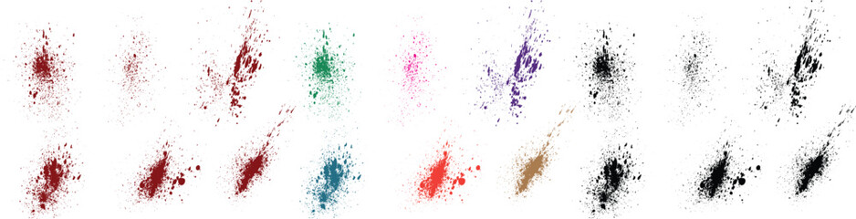 Scary paint splashes blue, pink, purple, red, black, green color brush stroke scribble vector illustration collection