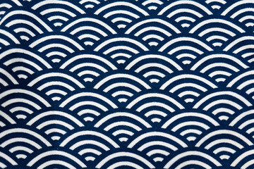 Japanese wave curve textile pattern background navy and white color of ocean line art vintage...