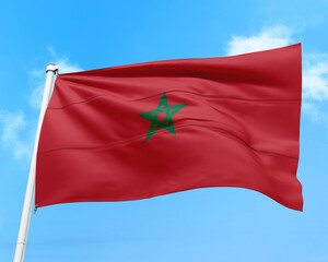 Morocco flag fluttering in the wind on sky.