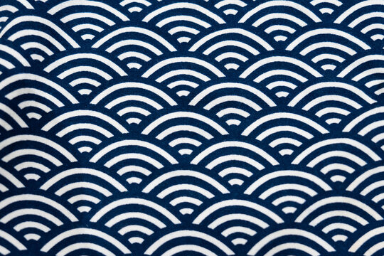 Japanese wave curve textile pattern background navy and white color of ocean line art vintage minimal style