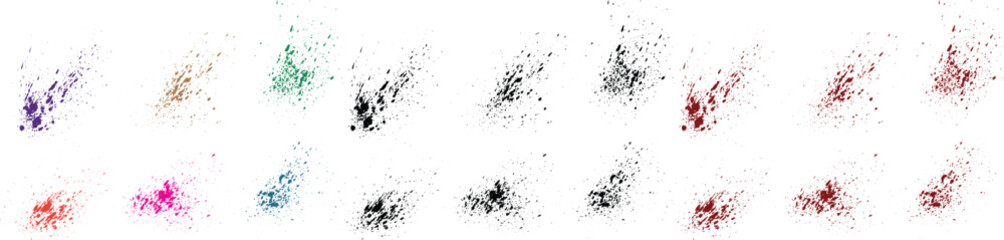 Blood splat horror hand-painted black, green, red, purple, blue, pink color splatter grunge brush paint vector collection