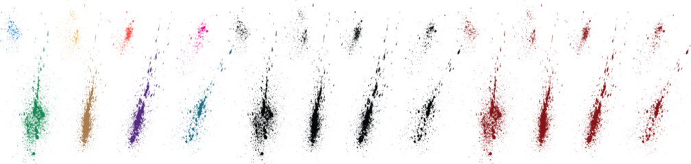 Vector bleeding set of smears hand drawn black, green, red, purple, blue, pink color texture brush stroke ink splatter blood background