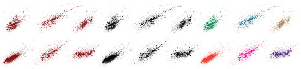 Set of grunge vector brush stroke red, orange, green, purple, wheat, black color bleeding vector