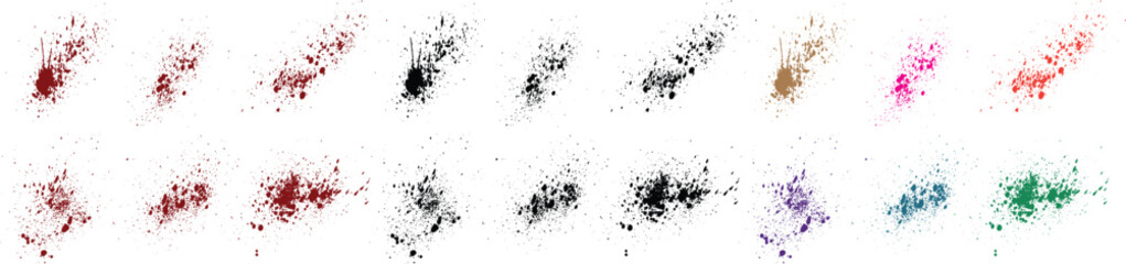 Red killer splash red, orange, green, purple, wheat, black color grunge brush stroke blood splatter vector collection