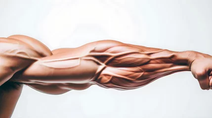 Poster Close-up of a male arm with highly defined muscles against a white background © Sunshine Design