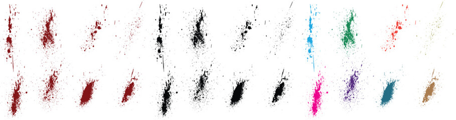 Bleeding set of vector red, orange, green, purple, wheat, black color banner blood splash background design