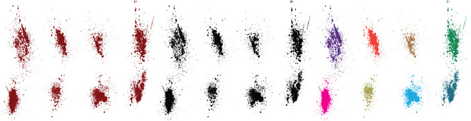 Collection of drop grunge red, orange, green, purple, wheat, black color brush stroke blood splatter background vector