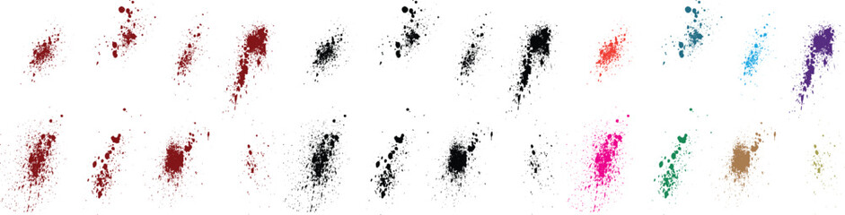 Blood set of paint vector red, orange, green, purple, wheat, black color brush stroke template splatter bleeding background