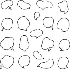 ゆるい形のフレーム、流体シェイプの吹き出し線画セット
