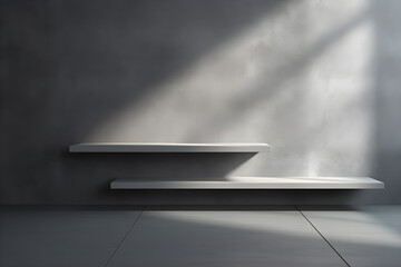 Gray background for product presentation with shadow and light from windows