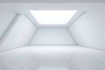 Empty White Minimalist Room with Overhead Lighting. - obrazy, fototapety, plakaty
