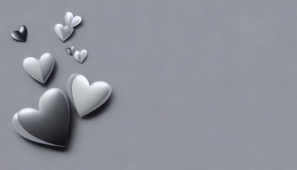 Greeting card for Valentines day with copyspace. Grey hearts on greybackground