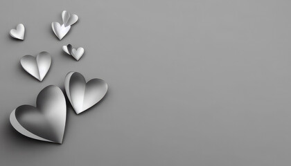 Greeting card for Valentines day with copyspace. Grey hearts on greybackground