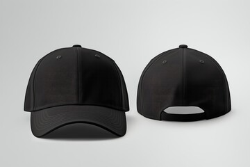 Blank black baseball cap mockup. seen from the front and back - obrazy, fototapety, plakaty