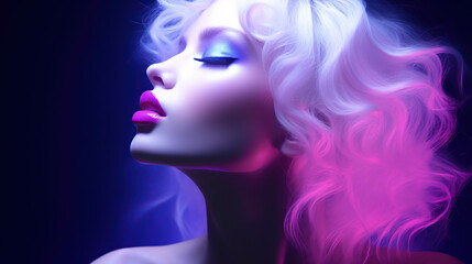 Artistic portrait of a woman surrounded by neon lights