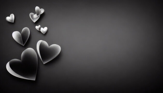 Greeting card for Valentines day with copyspace. Grey hearts on grey background