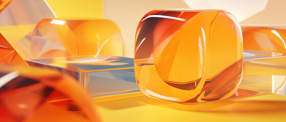 Closeup of a 3D abstract arrangement of glass cubes.