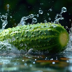 cucumber with water splash