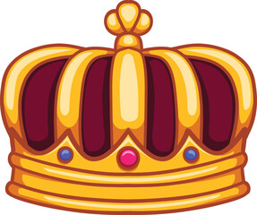 Golden crown Vector isolated on transparent background. Gold Crown royal jewelry symbol of king queen and princess. Good for mascot, logos, icons, clip art, posters, stickers.