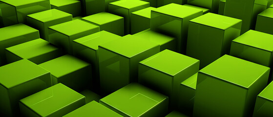 Fototapeta na wymiar Bright acid green 3D cubes with a polygonal structure, offering a fresh, geometric perspective.