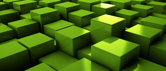 Futuristic and minimal 3D cube pattern, featuring acid green blocks in a clean, geometric arrangement.