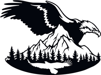 Eagle, flight - Wildlife Stencils - Freedom Owl Silhouette, Wildlife clipart isolated on white